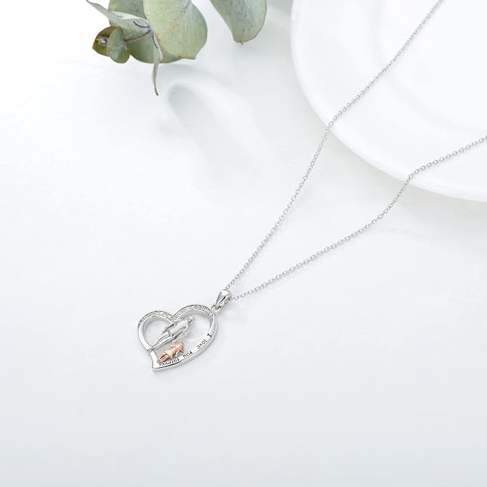 PROESS S925 Sterling Silver Daughter Heart Pendant Necklace from Dad Mom I Love You Forever Jewelry