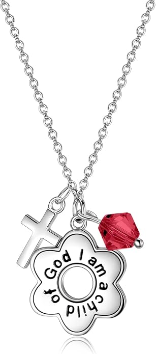 AOBOCO 925 Sterling Silver I Am a Child of God Daisy Necklace Jewelry Birthday Birthday Baptism Communion Gifts for Girls