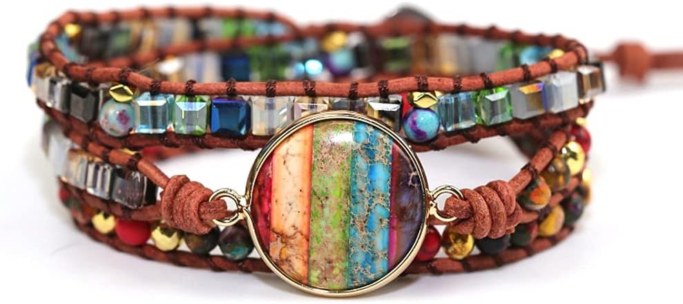 Women Wrap Bracelet Boho Natural Jasper Crystal Stone Beads Strand Bracelets