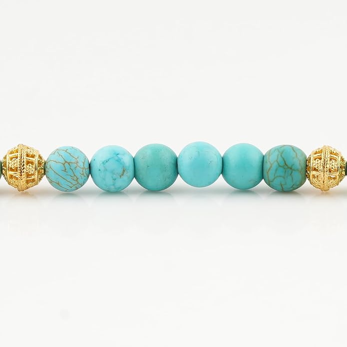 AAA Grade Natural Gemstone Beaded Bracelet, 14K Gold Plated with Evil Charm, Wicca & Reiki Healing Crystals, Handmade Bohemian Jewelry, Christmas Gift for Women (7+1inch)