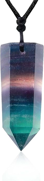 Runyangshi Healing Crystal Pendants, Single Pointed Natural Crystal Quartz Necklace 6 Faceted Chakra Crystal Wand Stone Reiki Energy