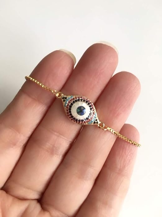 SIFRIMANIA Evil Eye Adjustable Sliding Bead Shiny Bracelet Lucky Charms Jewelry for Women of All Ages