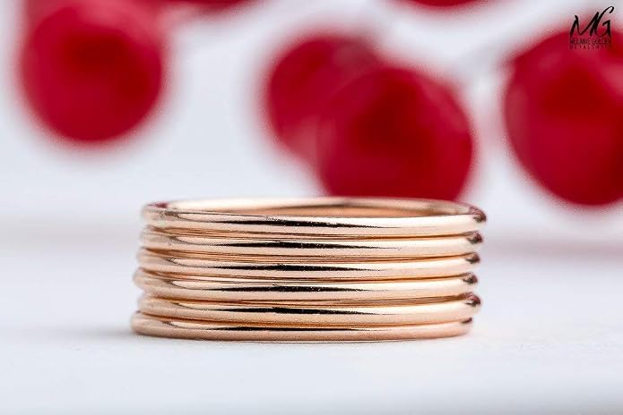 Melanie Golden Jewelry 1mm Thin Smooth Stacking Skinny Ring in Sterling Silver, Gold, or Rose Gold | Handmade Comfort Fit Dainty & Minimalist Bands for Women | Sizes 2-12