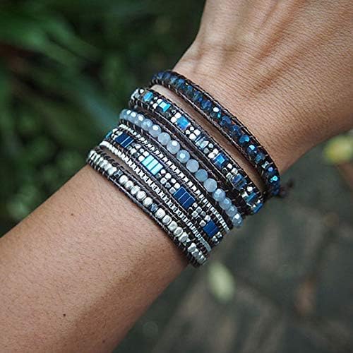Plumiss Women Boho Handmade Natural Stone Crystal Leather Bead Wrap Bracelets Collection