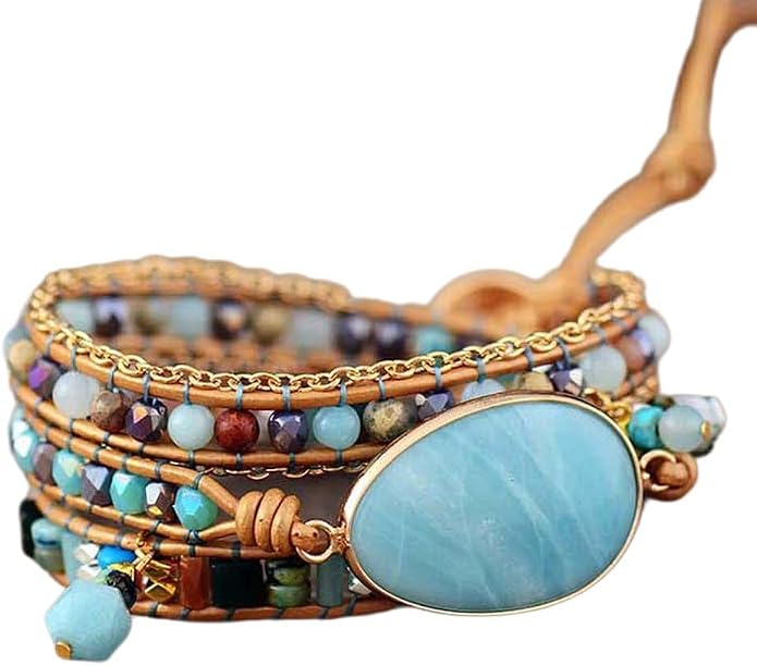 Women Wrap Bracelet Boho Natural Jasper Crystal Stone Beads Strand Bracelets