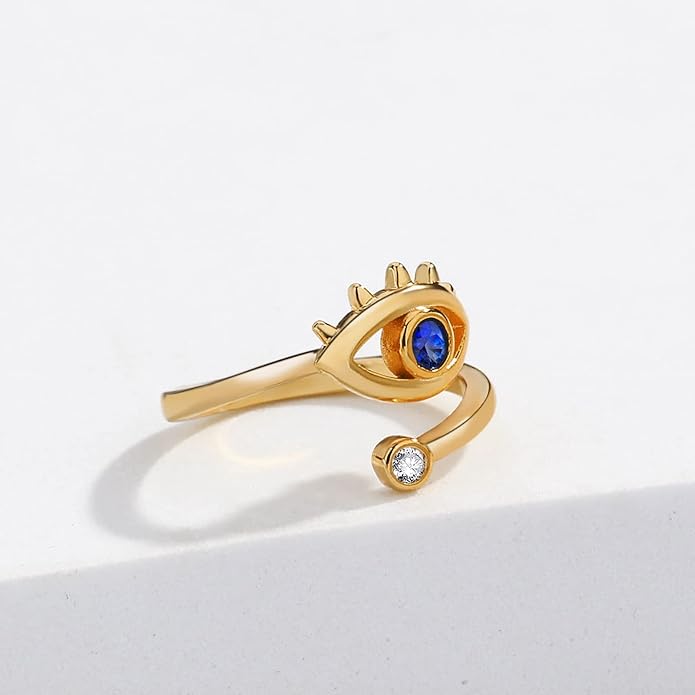 Lit Wall 3Pcs Evil Eye Rings for Women 18K Gold Plated Cubic Zirconia Open Ring Set Adjustable Eye Ring for Women