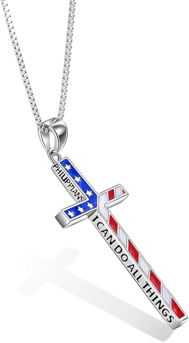 POPLYKE Cross Necklace 925 Sterling Silver Philippians 4:13 I Can Do All The Things Inspirational Necklace Gifts for Women Men 20+2''