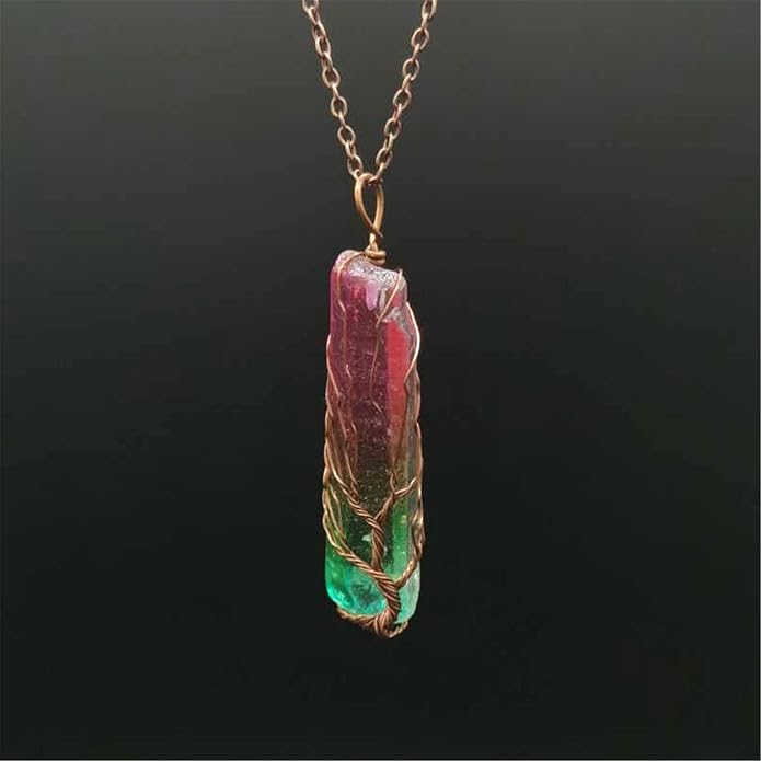 Wire Wrapped Tree of Life Natural Quartz Crystal Pendant Necklace Handmade Pointed Chakra Gemstone Reiki Stone Necklace for Women Men Gift Yoga Meditation Jewelry