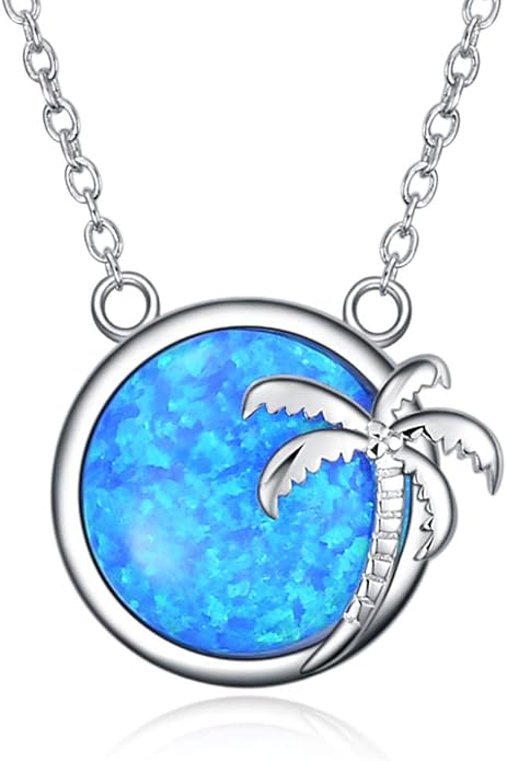 SOULMEET Palm Tree Jewelry Necklace for Women Sterling Silver Simulated Opal Necklace for Her