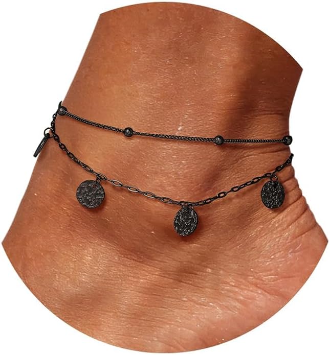 U7 Silver/Gold Ankle Bracelets for Women Layered Chain Anklets Stainless Steel Waterproof Summer Beach Anklet Cham, Adjustable 8.5"-10.5"