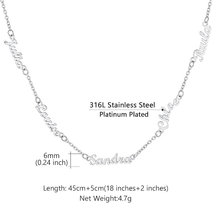 Custom4U Custom Name Necklace for Women, Personalized 1-5 Name Necklace, Sterling Silver/Stainless Steel 14K Gold Plated Nameplate Necklaces, Gift for Mom Wife Anniversary Birthday with Box