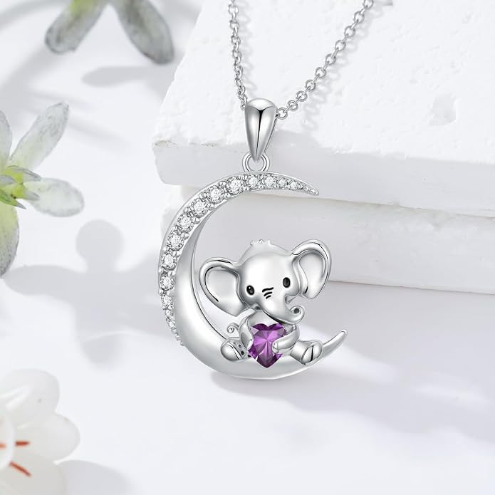 PROESS Animal Birthstone Necklace 925 Sterling Silver Otter/Axolotl/Hippo/Elephant/Dachshund/Monkey/Red Panda Pendant Necklace Animal Birthstone Jewelry Gifts for Women