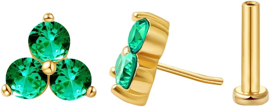 FANSING Cartilage Earring Tragus Stud Trio CZ Stone Flat Back Earring for Helix Conch Threadless Push Pin Labret Stud
