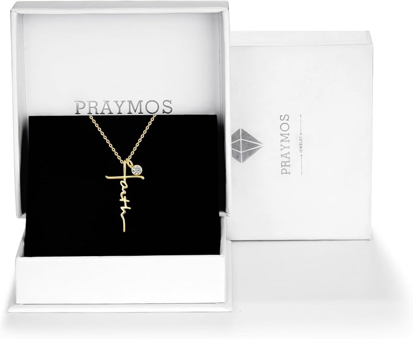 PRAYMOS Faith Cross Necklace for Women 925 Sterling Silver Pendant Necklace With Birthstone Initial Christian Religious Confirmation Baptism Mothers Day Gifts