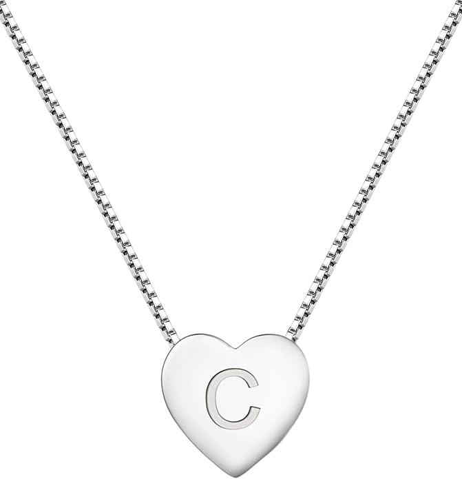 YL Initial Necklace 925 Sterling Silver Heart Letter Pendant A-Z Alphabet Cubic Zirconia Jewelry for Women