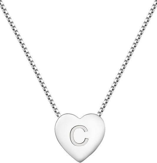 YL Initial Necklace 925 Sterling Silver Heart Letter Pendant A-Z Alphabet Cubic Zirconia Jewelry for Women