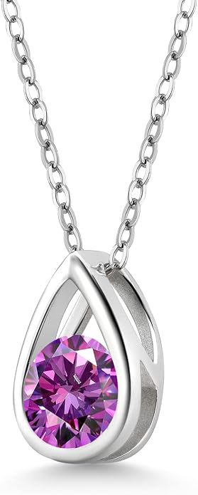 Gem Stone King Teardrop Pendant Necklace For Women | 5MM Round Gemstone Birthstone | 925 Sterling Silver | With 18 Inch Silver Chain | Fine Jewelry Gift for Her Mom Women Wife