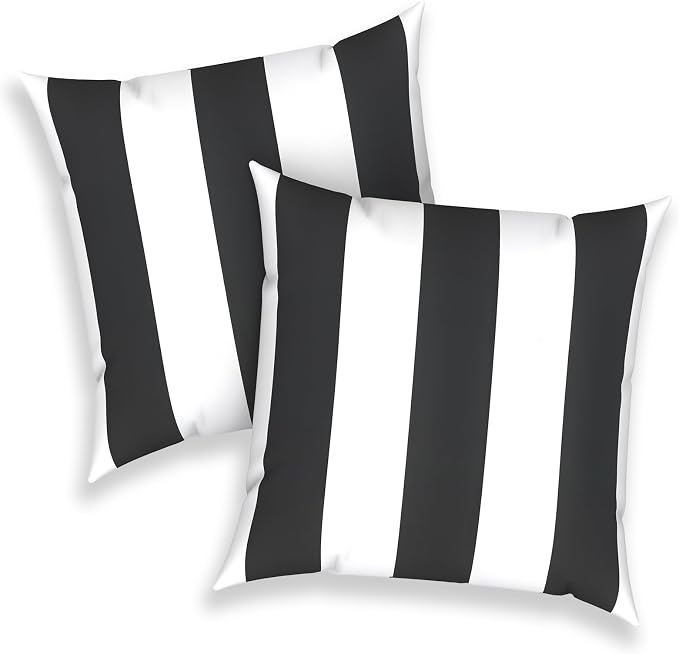 Outdoor Throw Pillows 16x16 Inch, Water Repellent Patio Pillows with Inners Set of 2 for Patio Furniture Home Garden, Cabana Black