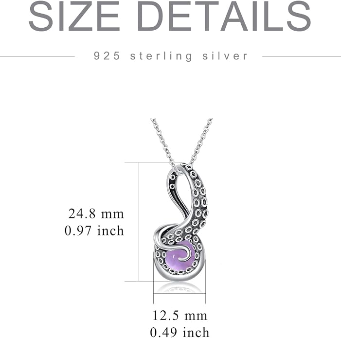 Octopus Tentacles Necklace with Gemston 925 Sterling Silver Octopus Pendant for Women Ocean Jewelry Gift for Women