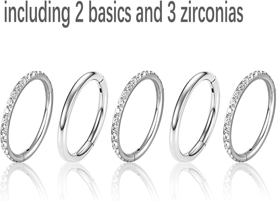 Casvort 5/10 PCS 16G Seamless Septum Nose Piercing Rings Zirconia Segment Tragus Hoop Rings 316 Stainless Steel Helix Ring Stack Clickers Ear Plugs Hangers Women Body Jewelry