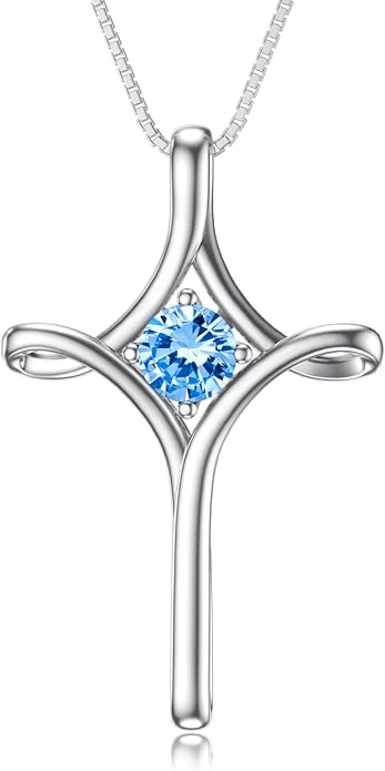 TOUPOP Cross Necklace for Women 925 Sterling Silver Birthstone Cross Pendant Fine Jewelry Anniversary Birthday Mothers Day Gifts for Mom Wife Her
