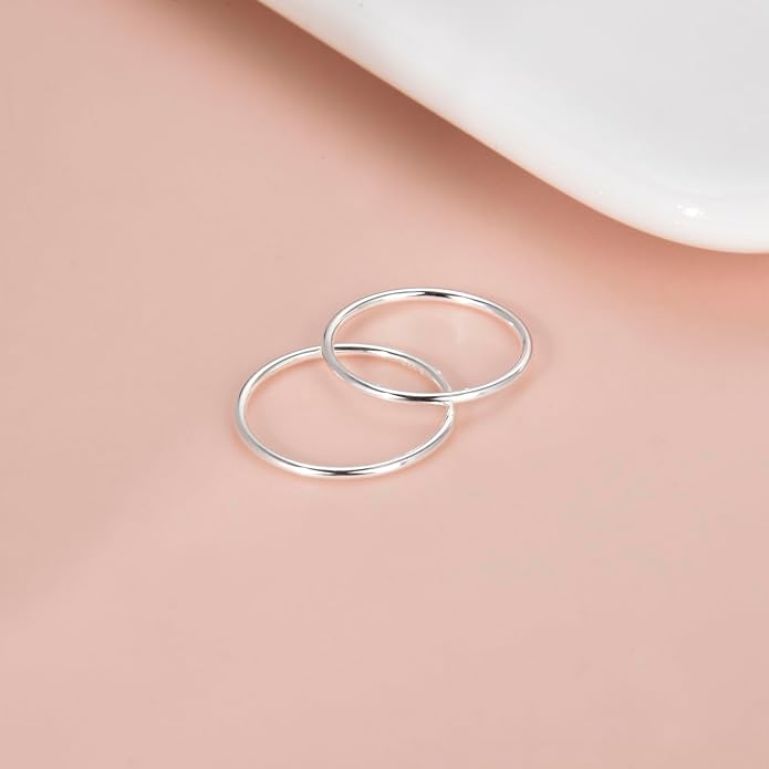 CANDYFANCY 925 Sterling Silver 1.2mm Stacking Midi Thin Rings Thumb Pinky Ring Stack Knuckle Rings for Women Band Ring Size 2.5-8.5