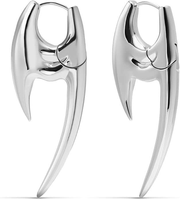 PUNKYOUTH Sharp Line Fluid Curve Earrings 18G 1mm Piercing Jewelry Edgy Minimalist Modern Claw Spike Huggie Hoop Dangle Drop For Women Men Polished Statement Everyday Wear Fashion Accessories