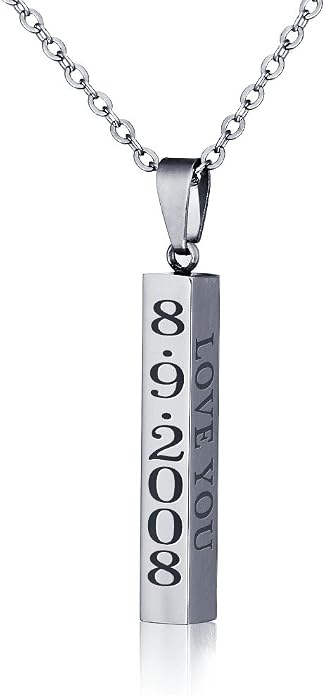 Father's Day Men's Bar Necklace: Customize Any Text With A Stainless Steel Bar Pendant - Personalized Men's Gifts For Dad Or Husband
