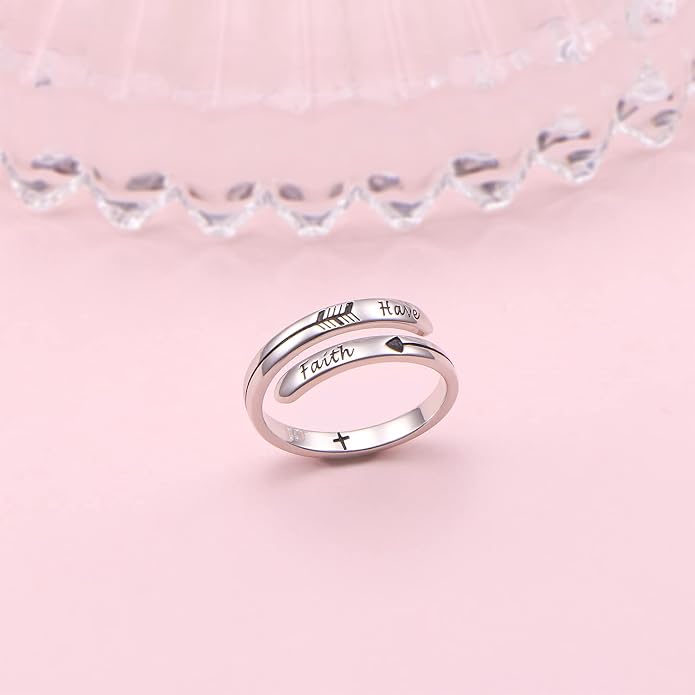 Ladytree Adjustable Inspirational Rings 925 Sterling Silver Stacking Wrap Spiral Twist Statement Band Encouragement Birthday Gift for Women Men
