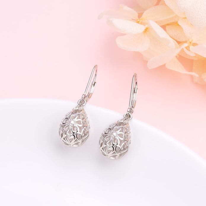 925 Sterling Silver Filigree Dangle Drop Earrings Daisy/Lotus/Rose Flower/Moonstone Leverback Teardrop Earrings for Women Infinity Celtic Knot Daisy Lotus Jewelry for Mothers Day