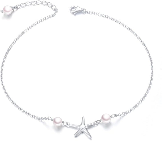 Alphm Anklet for Women S925 Sterling Silver Adjustable Foot Evil Eye Starfish Heart Bead Butterfly Celtic Knot Cross Multilayer Layered Ankle Bracelet Jewelry
