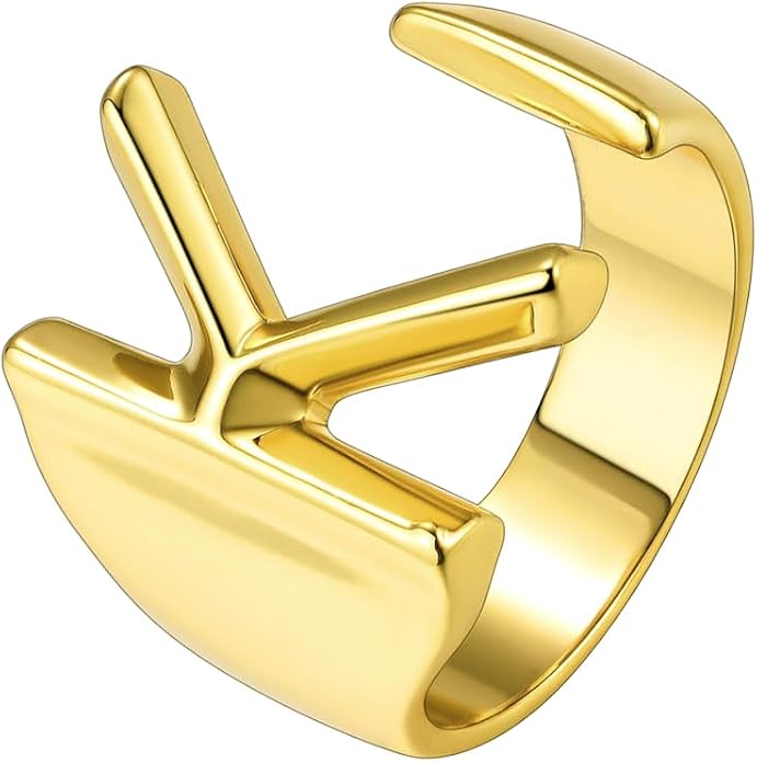 Suplight Nikel Free 18K Gold Plated Letter Rings, Fashion Monogram Jewelry Statement A-Z Wide Name Initial Alphabet Adjustable Open Ring for Women