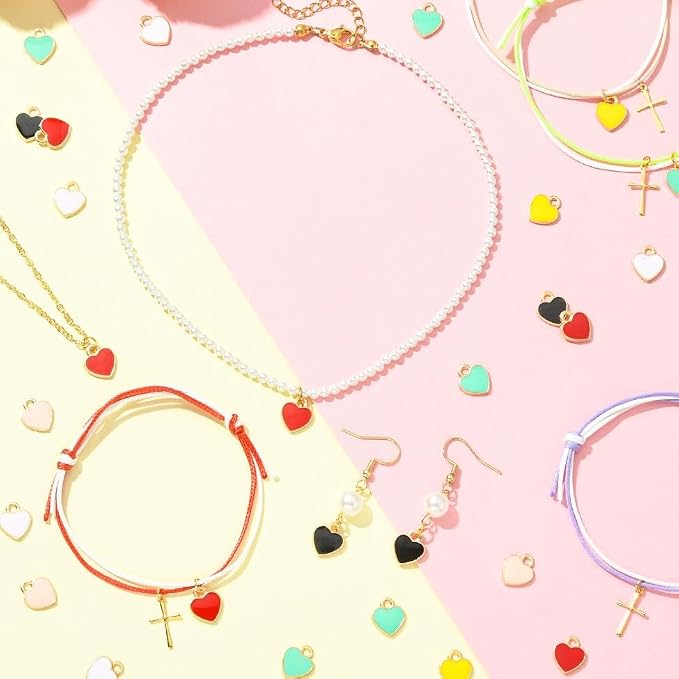 DanLingJewelry 100pcs Random Color Alloy Enamel Heart Charms Peach Heart Charms Enamel Dangle Pendants for Valentine's Day Jewelry Making