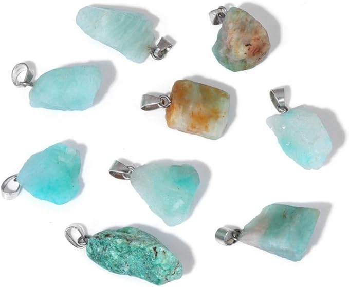 10pcs Irregular Raw Natural Amazonite Rock Stone Pendant Healing Crystal Chakra Gemstone Charm for Jewelry Making DIY Necklace Earrings Accessories Reiki