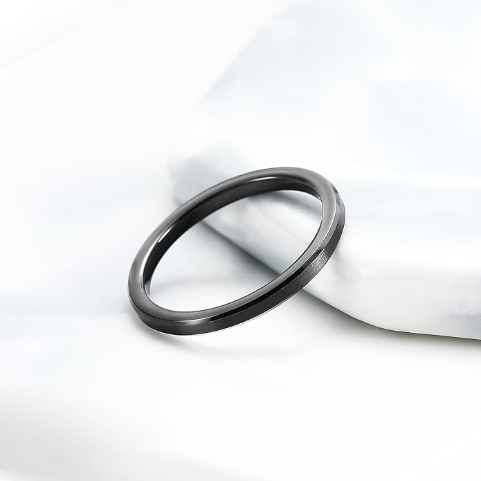 King Will Tungsten Men's Wedding Ring - Available in 6mm to 10mm, Black/Silver, Matte Finish, Beveled Polished Edge, Comfort Fit