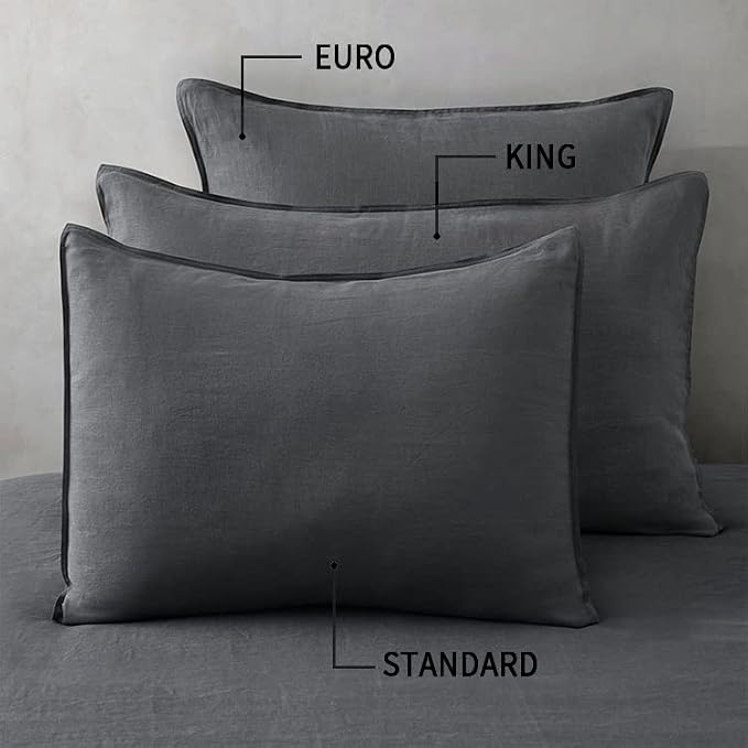 ATLINIA 100% Linen Pillowcases Set of 2, King Size 20" x 36" Pillow Case, Linen Pillow Sham Dark Grey