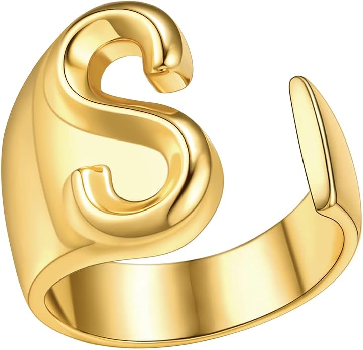FindChic Customizable Initial Ring Statement 18K Gold Plated Fashion Cuff Rings for Women Alphabet Letter A to Z Resizable Knuckle Ring (with Gift Box)