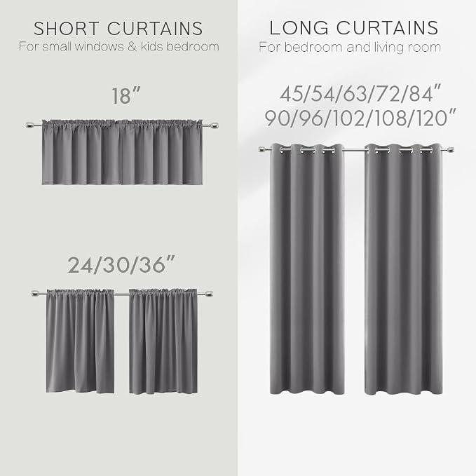 KOUFALL 45 Inch Length Kitchen Blackout Curtains Set of 2 Grommet Room Darkening Short Small Curtains for Bathroom Kids Room Bedroom 34x45 in Long Light Grey Gray