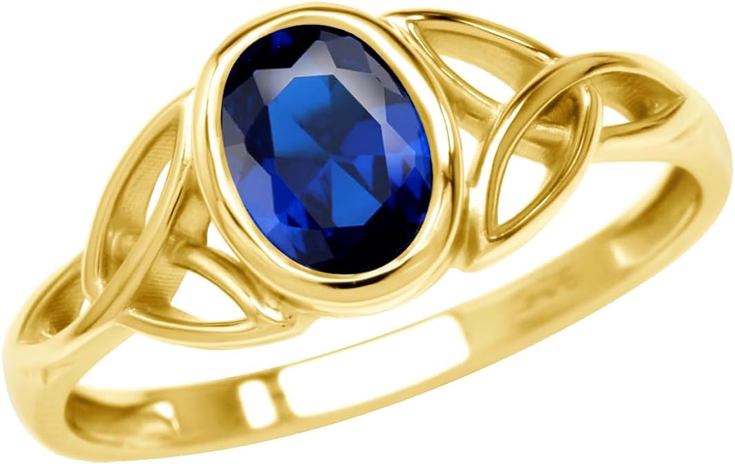 Silvershake 7x5MM Oval Shape Birthstone Gemstone White Gold Plated or 18K Yellow Gold Plated 925 Sterling Silver Triquetra Trinity Celtic Knot Solitaire Ring Jewelry for Women