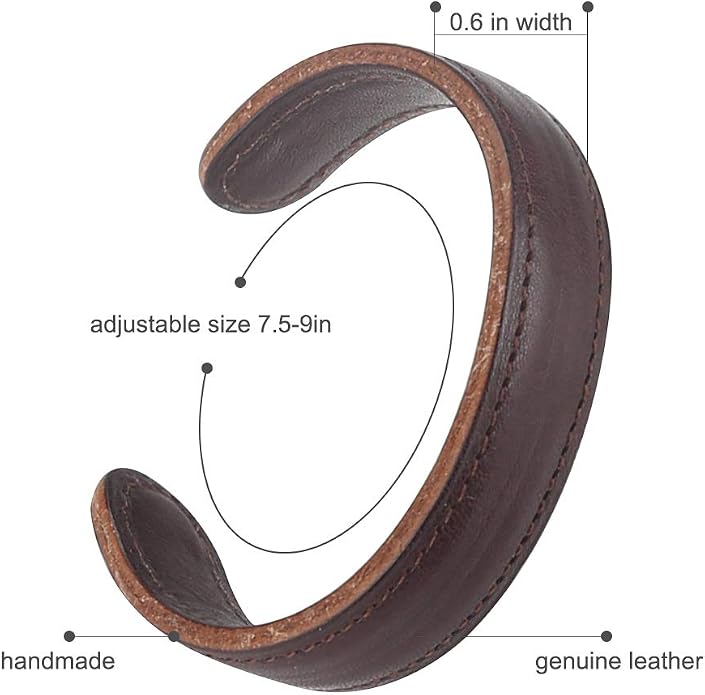 Mens Genuine Leather Bracelet - Handmade Adjustable Leather Cuff Bracelet punk Style leather wrap Wristband for Men