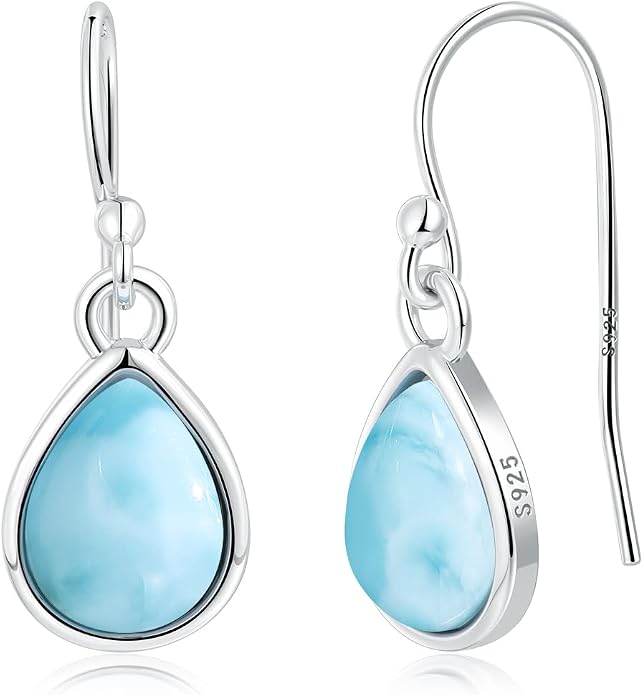 Larimar Dangle Earrings, 925 Sterling Silver Gemstone Larimar Drop Earrings for Women