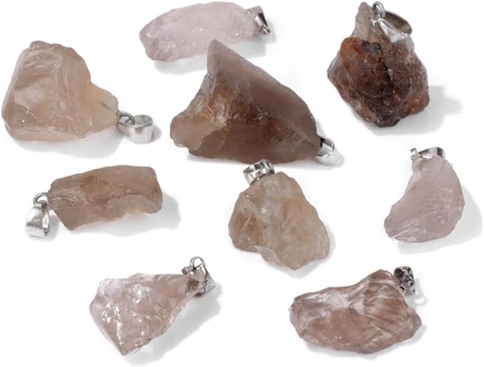 10pcs Irregular Raw Natural Tea Quartz Rock Stone Pendant Healing Crystal Chakra Gemstone Charm for Jewelry Making DIY Necklace Earrings Accessories Reiki