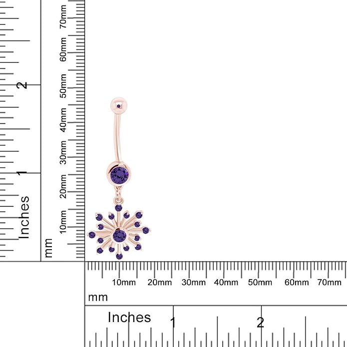 AFFY Snowflake Belly Button Ring for Women Simulated Birthstone, Round Cut Gemstone in 14K Gold Over 925 Sterling Silver, Navel Barbell Piercing Jewelry for Her