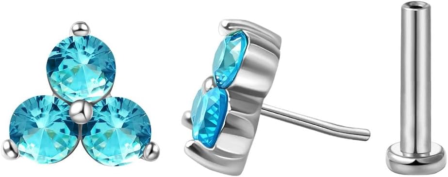 FANSING Cartilage Earring Tragus Stud Trio CZ Stone Flat Back Earring for Helix Conch Threadless Push Pin Labret Stud