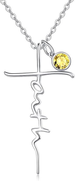 PRAYMOS Faith Cross Necklace for Women 925 Sterling Silver Pendant Necklace With Birthstone Initial Christian Religious Confirmation Baptism Mothers Day Gifts