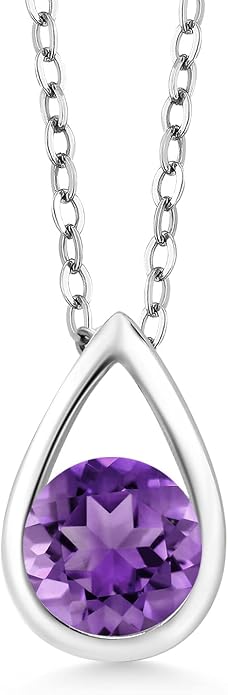 Gem Stone King Teardrop Pendant Necklace For Women | 5MM Round Gemstone Birthstone | 925 Sterling Silver | With 18 Inch Silver Chain | Fine Jewelry Gift for Her Mom Women Wife