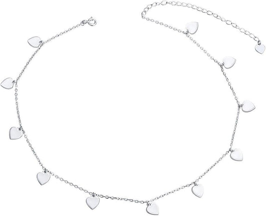 Sterling Silver Jewelry Choker Necklace Pendant Disc Chain Statement Necklace For Women 13+3 inches