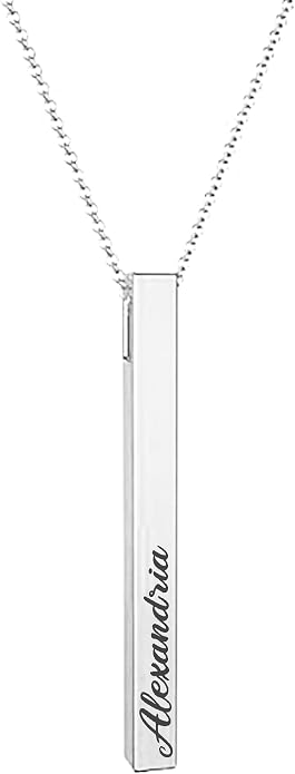 Elosh Customized Elegance 3D Vertical Bar Necklace with Engraved Name Pendant Personalized with your text Custom made