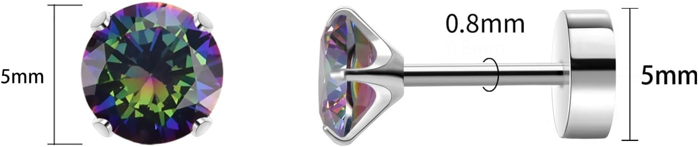 Titanium Earrings for Women Stud Earrings Cubic Zirconia Dainty Screw Flat Back Hypoallergenic Earrings for Women for Multiple Cartilage Helix Conch Tragus Piercing Jewelry for Sensitive Ears