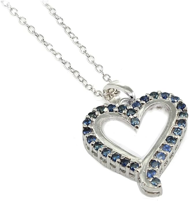 Sapphire Necklace for Women, Sterling Silver Genuine Blue Sapphire Gemstones, Dainty Open Heart Pendant Neckace